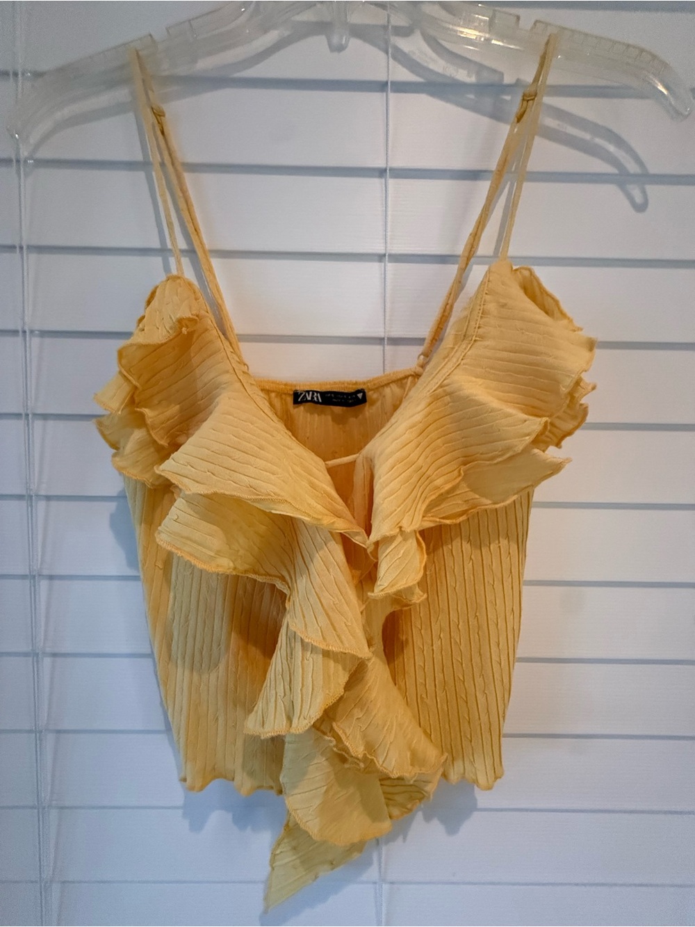 Zara Mustard Ruffle Spaghetti-Strap Camisole
